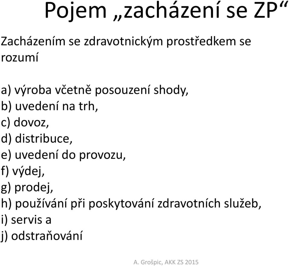 dovoz, d) distribuce, e) uvedení do provozu, f) výdej, g) prodej,