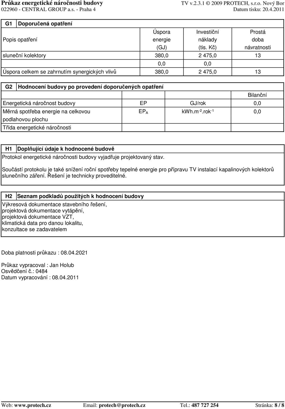 náronost budovy EP GJ/rok 0,0 Mrná spoteba energie na celkovou EP A kwh.m -2.