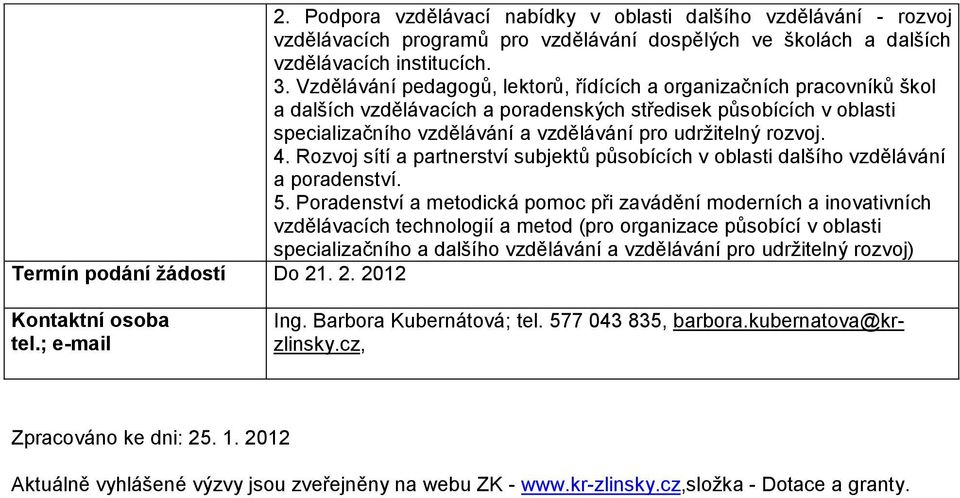 rozvoj. 4. Rozvoj sítí a partnerství subjektů působících v oblasti dalšího vzdělávání a poradenství. 5.