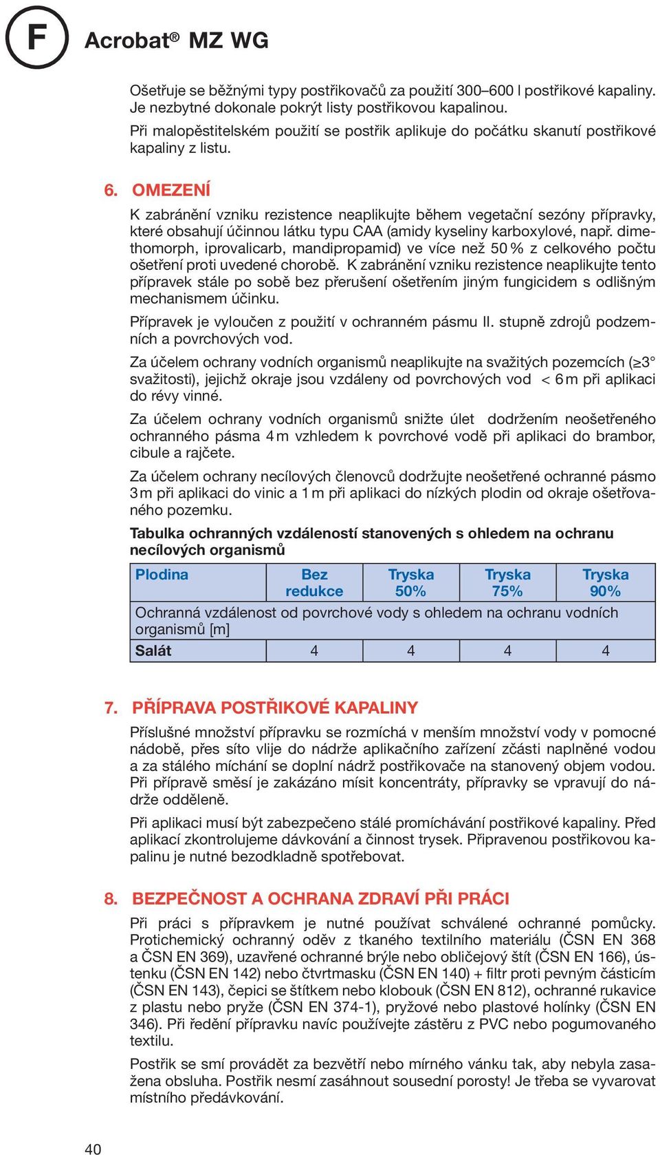 Omezení K zabránění vzniku rezistence neaplikujte během vegetační sezóny přípravky, které obsahují účinnou látku typu CAA (amidy kyseliny karboxylové, např.