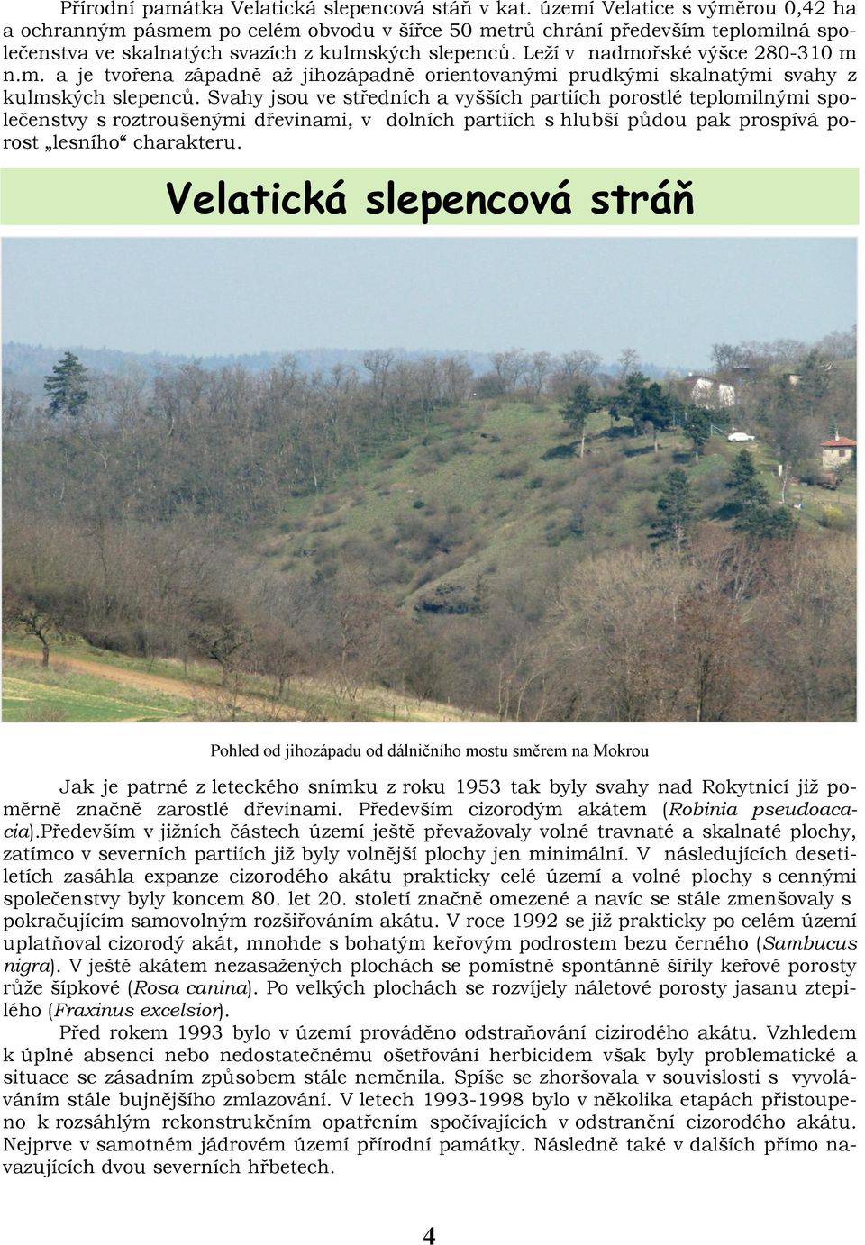 Leží v nadmořské výšce 280-310 m n.m. a je tvořena západně až jihozápadně orientovanými prudkými skalnatými svahy z kulmských slepenců.