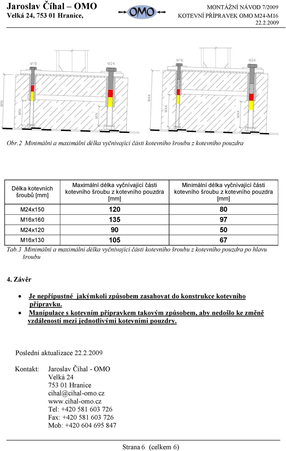 3 Minimální a maximální délka vyčnívající části kotevního šroubu z kotevního pouzdra po hlavu šroubu 4. Závěr Je nepřípustné jakýmkoli způsobem zasahovat do konstrukce kotevního přípravku.