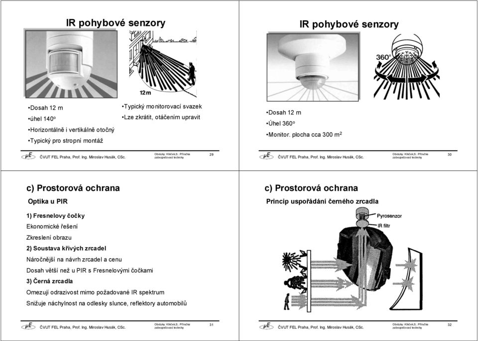plocha cca 300 m 2 29 30 Optika u PIR Princip uspořádání černého zrcadla 1) Fresnelovy čočky Ekonomické řešení Zkreslení obrazu 2) Soustava