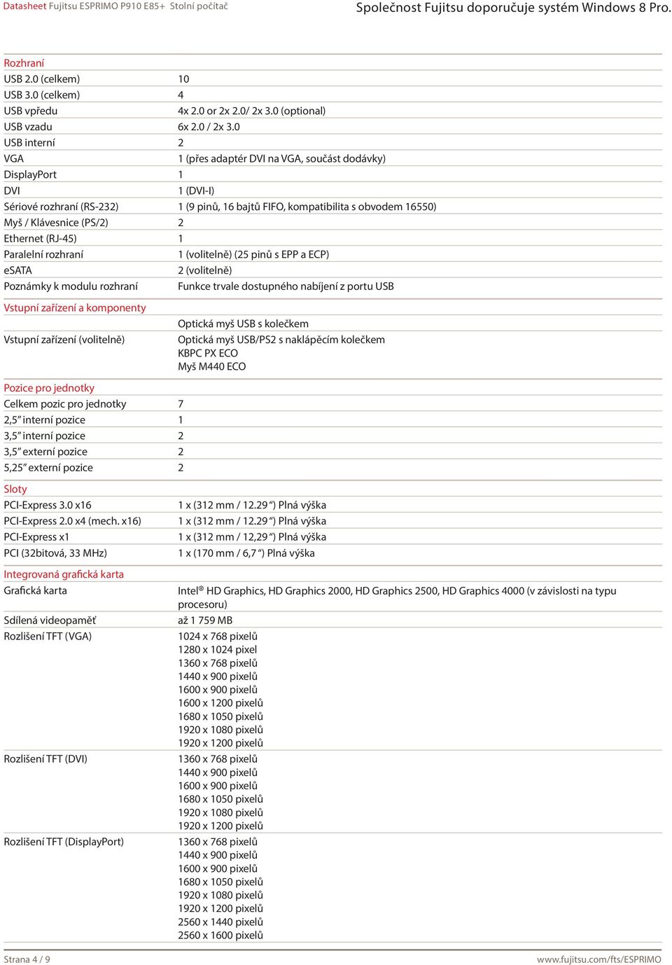 2 Ethernet (RJ-45) 1 Paralelní rozhraní 1 (volitelně) (25 pinů s EPP a ECP) esata 2 (volitelně) Poznámky k modulu rozhraní Funkce trvale dostupného nabíjení z portu USB Vstupní zařízení a komponenty
