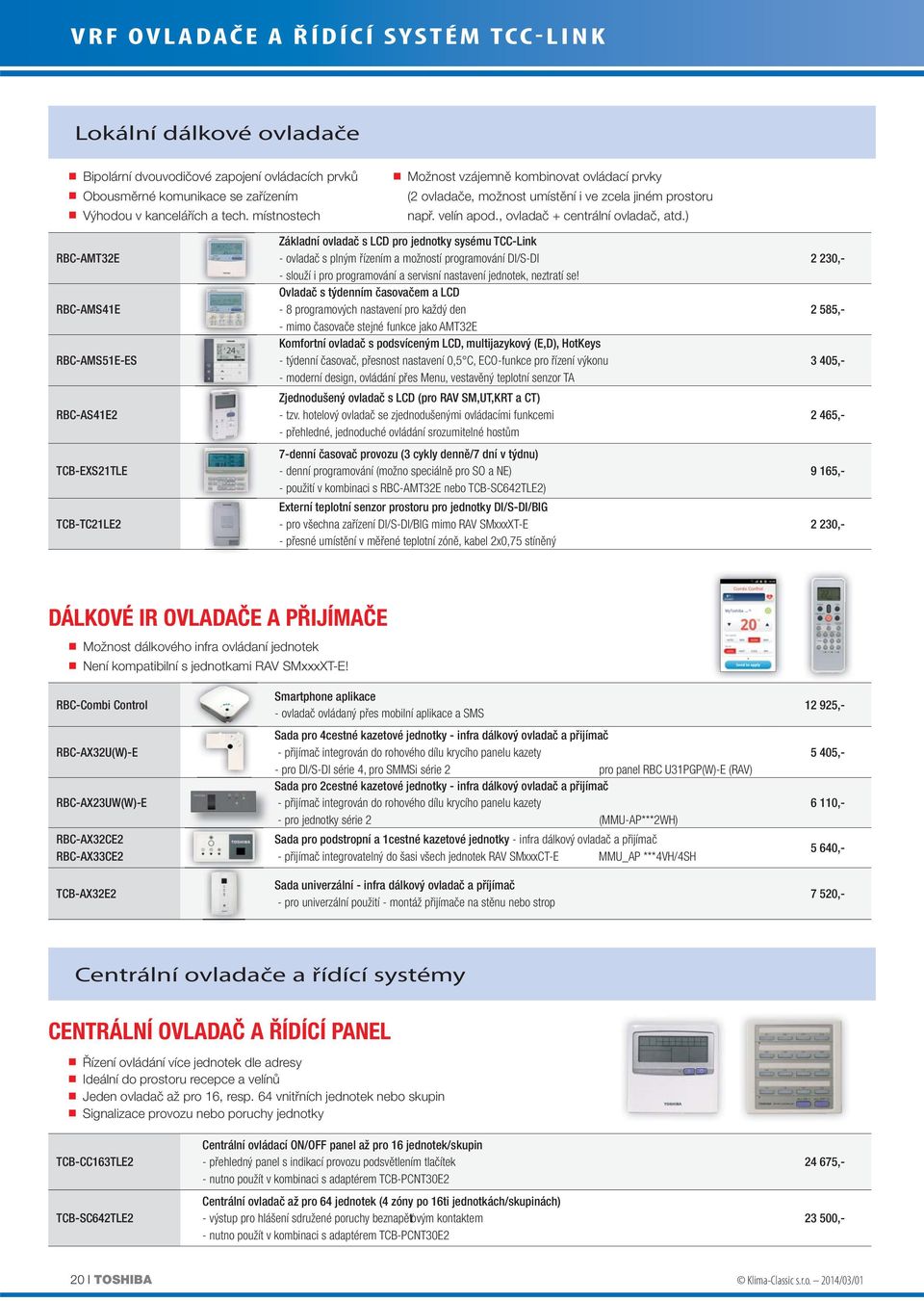 ) RBC-AMT32E RBC-AMS41E RBC-AMS51E-ES RBC-AS41E2 TCB-EXS21TLE TCB-TC21LE2 Základní ovladač s LCD pro jednotky sysému TCC-Link - ovladač s plným řízením a možností programování DI/S-DI - slouží i pro