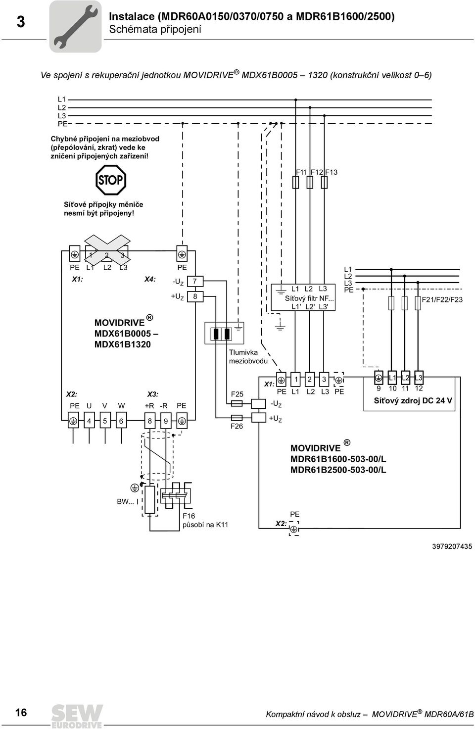 1 2 3 PE L1 L2 L3 X1: X4: MOVIDRIVE MDX61B0005 MDX61B1320 PE -U Z +U Z 7 8 Tlumivka meziobvodu L1 L2 L3 Síťový filtr NF.