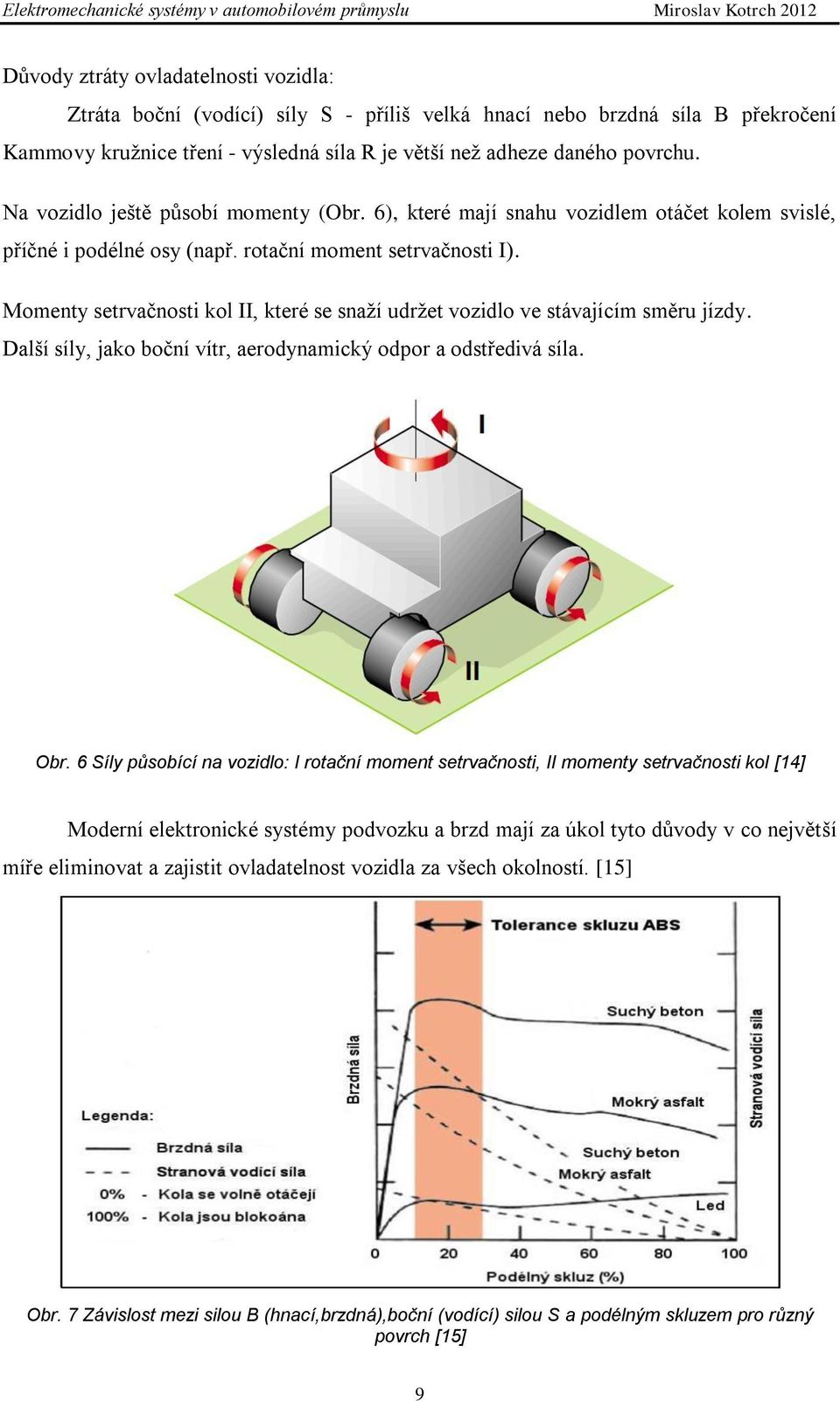 Momenty setrvačnosti kol II, které se snaţí udrţet vozidlo ve stávajícím směru jízdy. Další síly, jako boční vítr, aerodynamický odpor a odstředivá síla. Obr.