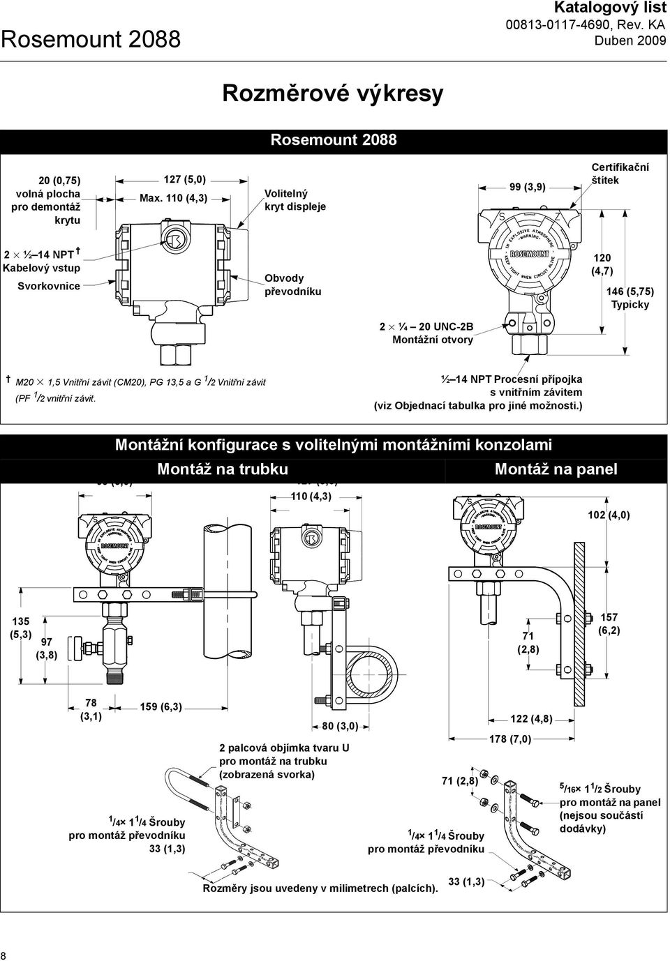 (CM20), PG 13,5 a G 1 /2 Vnitřní závit (PF 1 /2 vnitřní závit. ½ 14 NPT Procesní přípojka s vnitřním závitem (viz Objednací tabulka pro jiné možnosti.