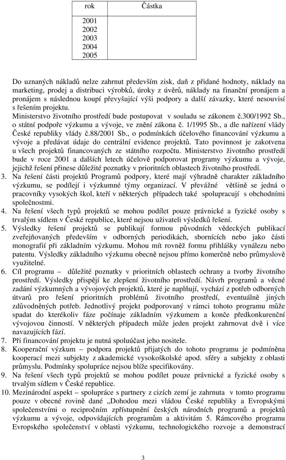 , o státní podpoře výzkumu a vývoje, ve znění zákona č. 1/1995 Sb., a dle nařízení vlády České republiky vlády č.88/2001 Sb.