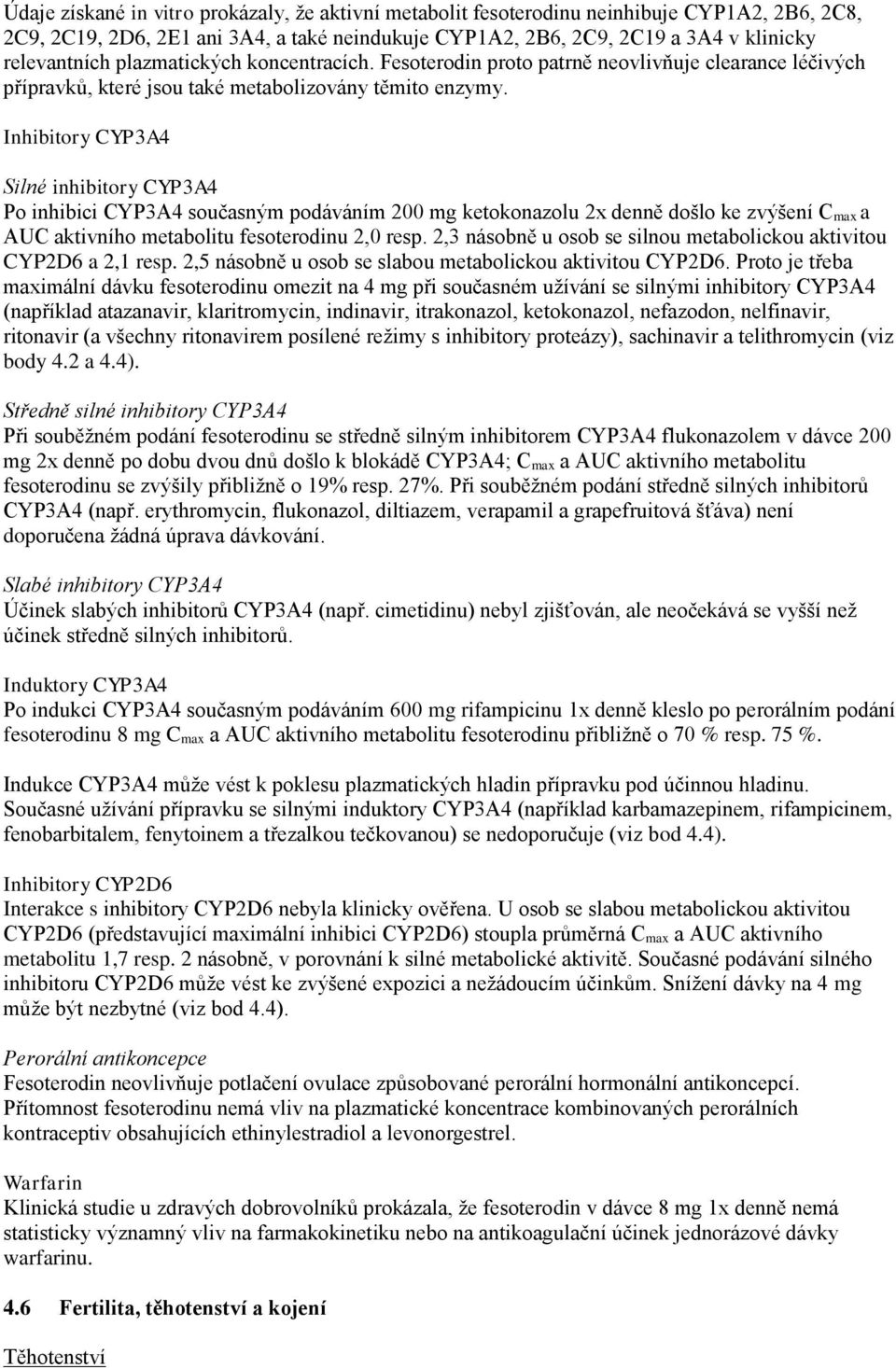 Inhibitory CYP3A4 Silné inhibitory CYP3A4 Po inhibici CYP3A4 současným podáváním 200 mg ketokonazolu 2x denně došlo ke zvýšení C max a AUC aktivního metabolitu fesoterodinu 2,0 resp.
