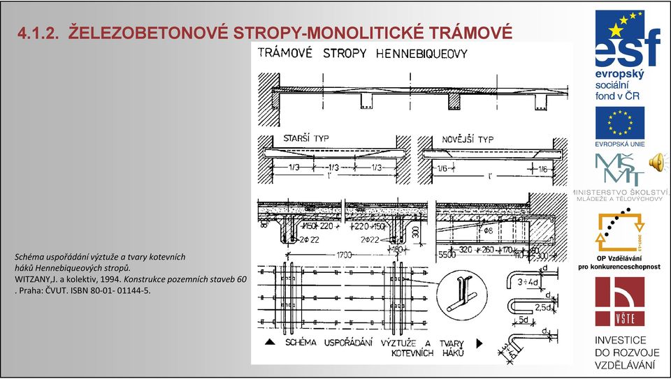 uspořádání výztuže a tvary kotevních háků