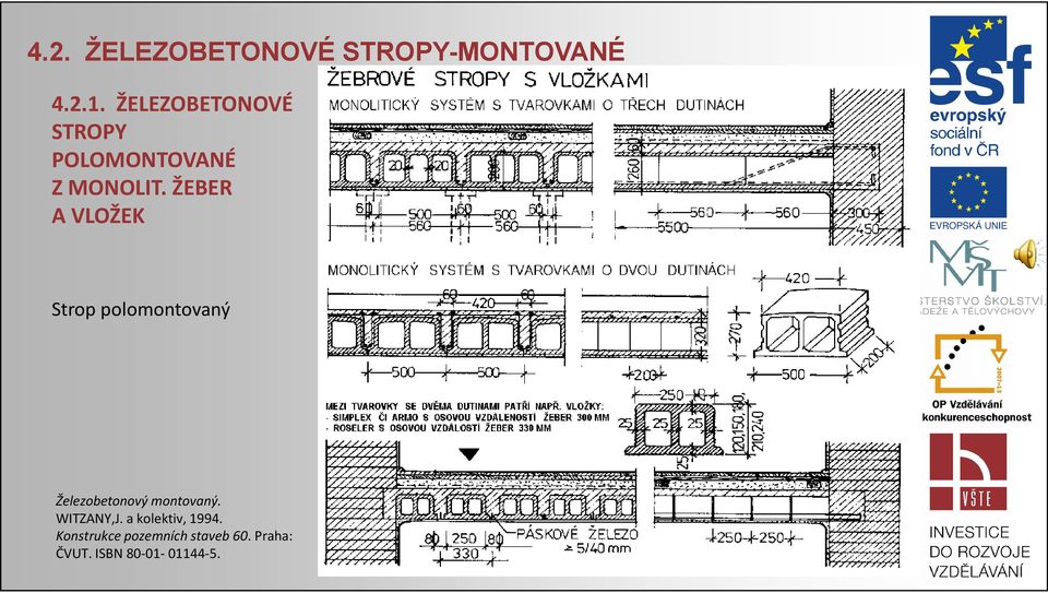 ŽEBER A VLOŽEK Strop polomontovaný Železobetonový montovaný.