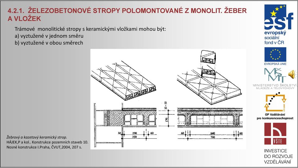 vyztužené v jednom směru b) vyztužené v obou směrech Žebrový a kazetový