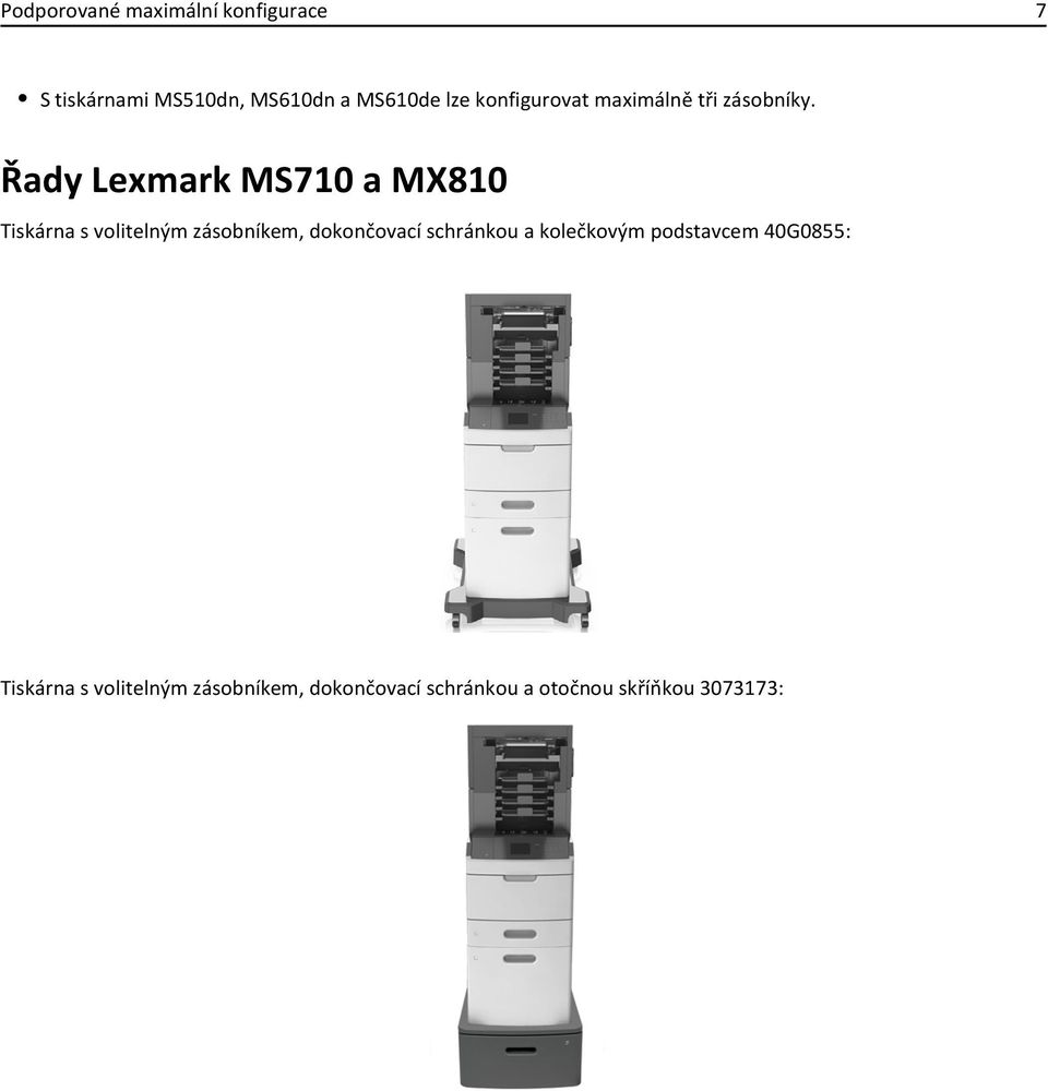 Řady Lexmark MS710 a MX810 Tiskárna s volitelným zásobníkem, dokončovací