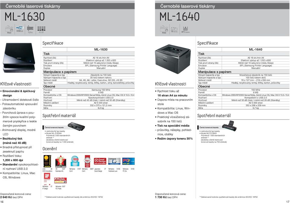 600 dpi Standardní vysokorychlostní rozhraní USB 2.