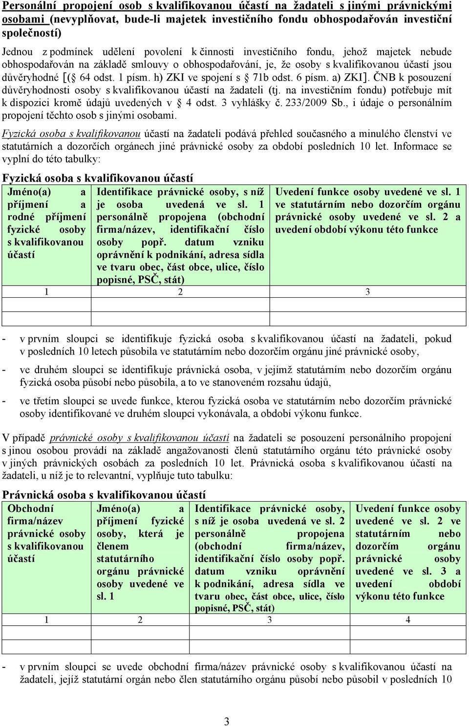 h) ZKI ve spojení s 71b odst. 6 písm. a) ZKI]. ČNB k posouzení důvěryhodnosti osoby s kvalifikovanou účastí na žadateli (tj.