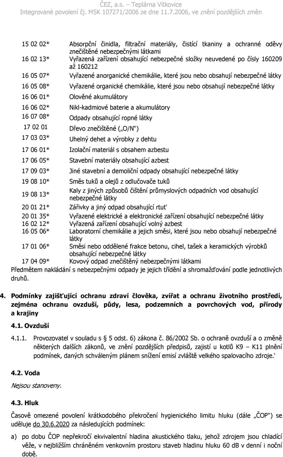 akumulátory 16 06 02* Nikl-kadmiové baterie a akumulátory 16 07 08* Odpady obsahující ropné látky 17 02 01 Dřevo znečištěné ( O/N ) 17 03 03* Uhelný dehet a výrobky z dehtu 17 06 01* Izolační