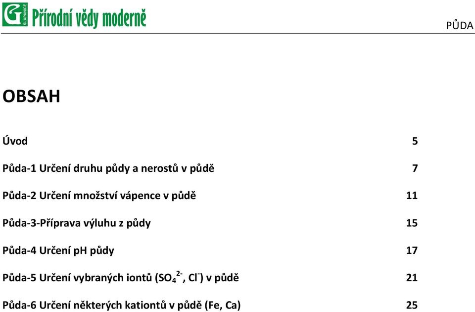 15 Půda-4 Určení ph půdy 17 Půda-5 Určení vybraných iontů (SO