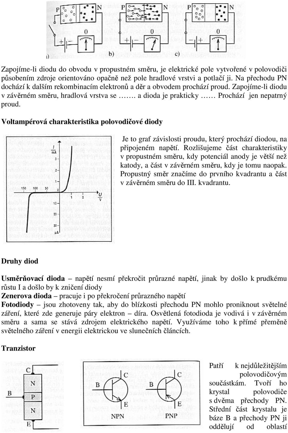 Voltampérová charakteristika polovodičové diody Je to graf závislosti proudu, který prochází diodou, na připojeném napětí.