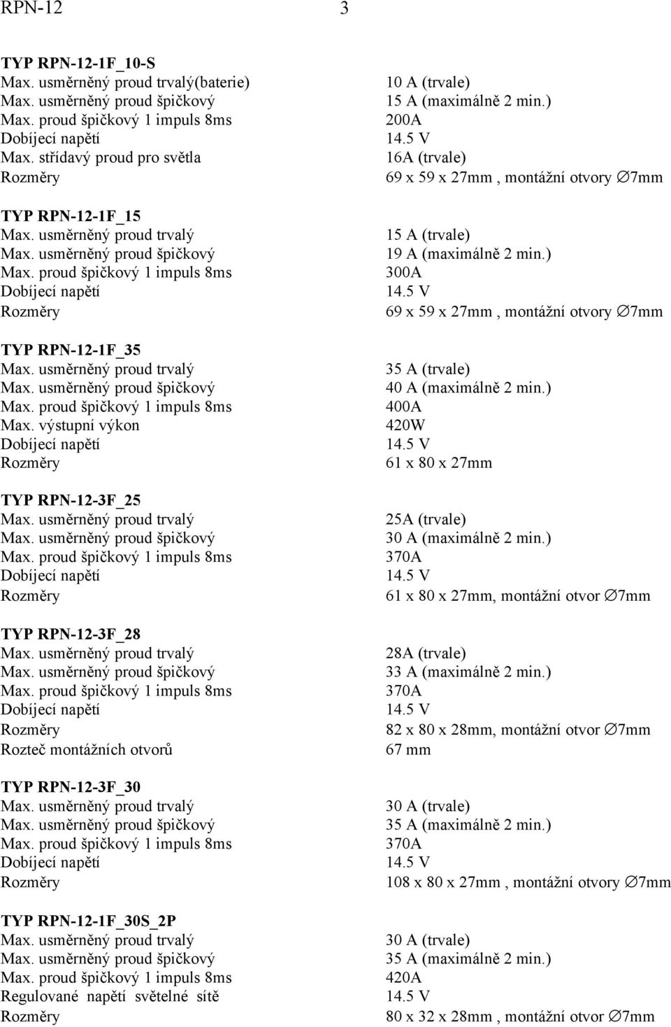 výstupní výkon 35 A (trvale) 40 A (maximálně 2 min.) 400A 420W 61 x 80 x 27mm TYP -3F_25 25A (trvale) 30 A (maximálně 2 min.