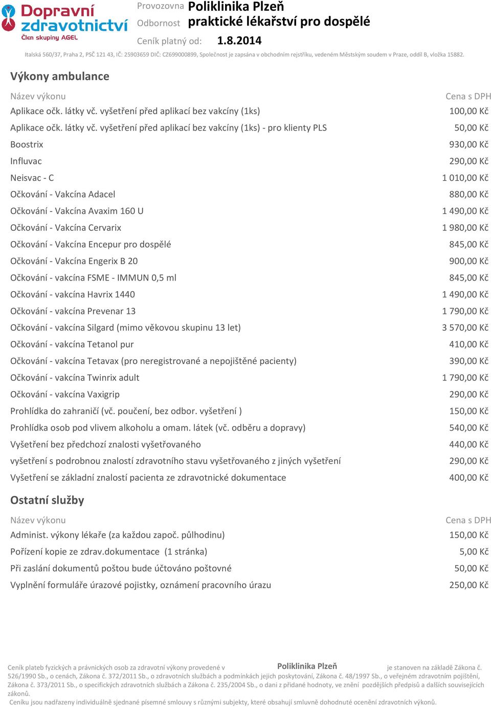 vyšetření před aplikací bez vakcíny (1ks) - pro klienty PLS Boostrix Influvac Neisvac - C Očkování - Vakcína Adacel Očkování - Vakcína Avaxim 160 U Očkování - Vakcína Cervarix Očkování - Vakcína