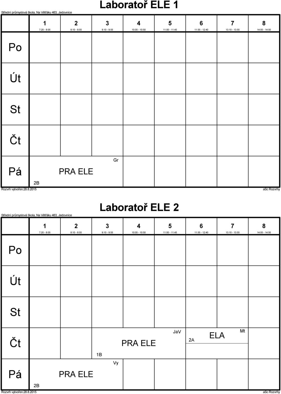 Laboratoř ELE :0 - :0 :0 - : PRA ELE ELA B