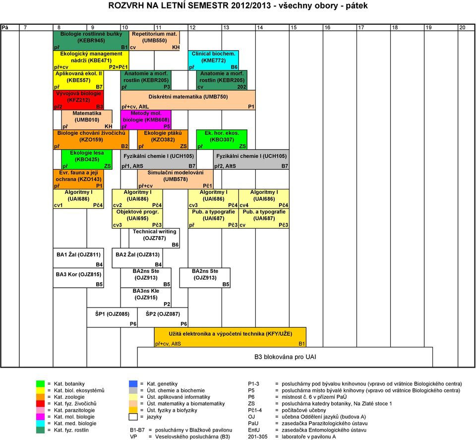 Anatomie a morf. (KBE557) rostlin (KEBR205) rostlin (KEBR205) 202 Vývojová biologie Diskrétní matematika (UM50) 2, AltL Metody mol. biologie (KM08) KH Biologie chování živočichů Ekologie ptáků Ek.