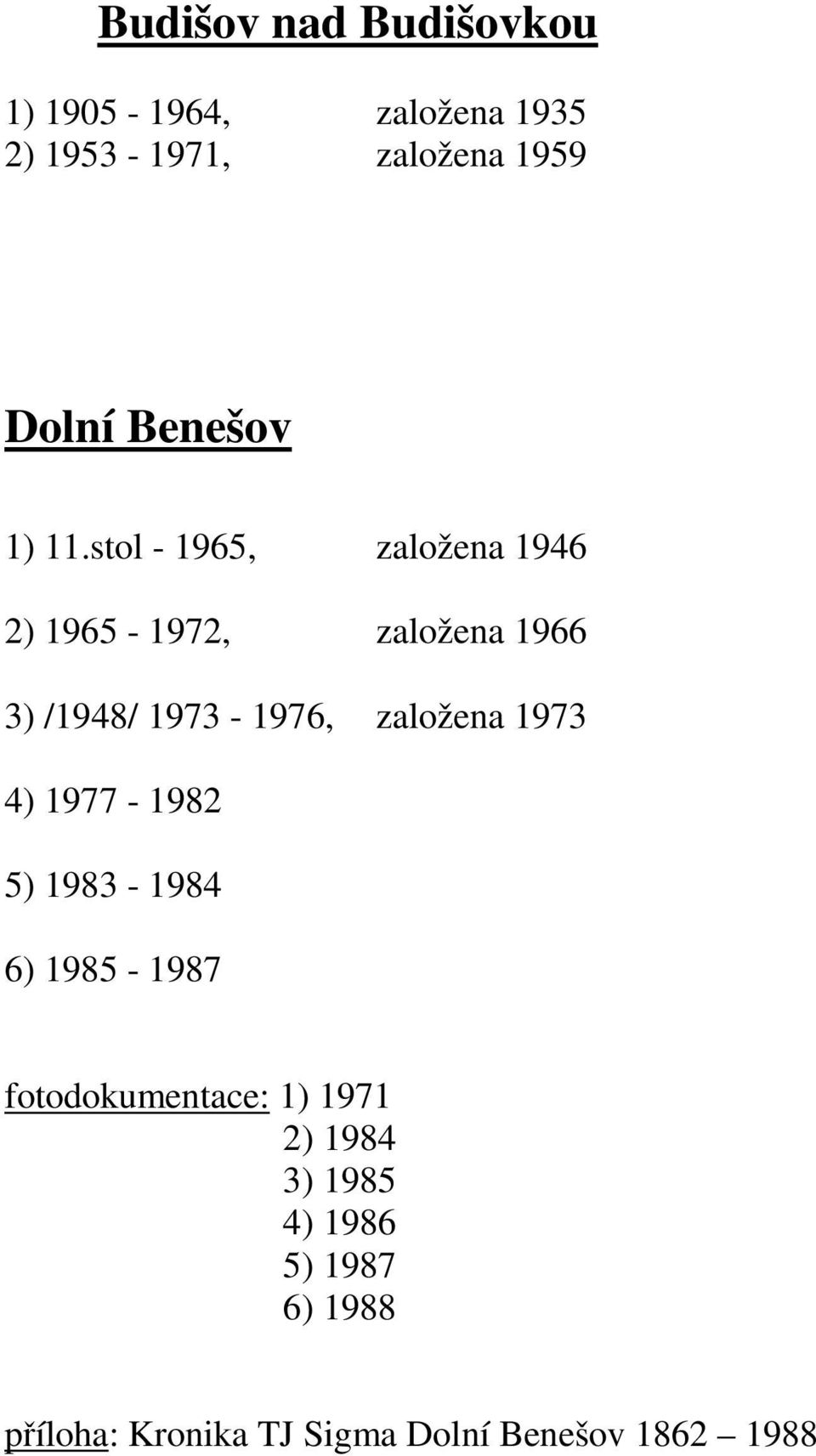 stol - 1965, založena 1946 2) 1965-1972, založena 1966 3) /1948/ 1973-1976, založena