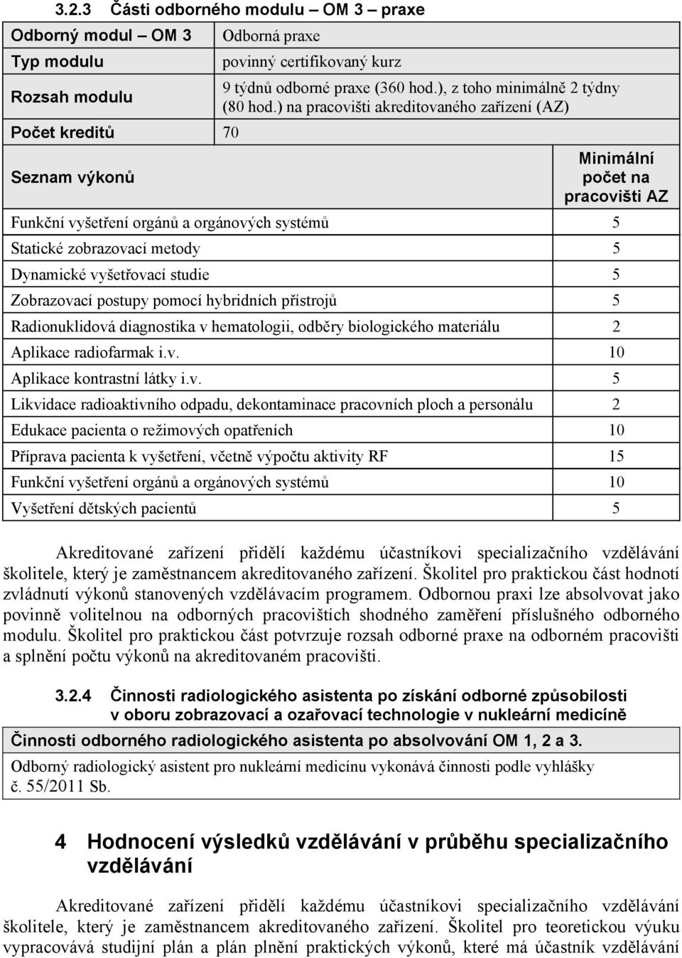 ) na pracovišti akreditovaného za ízení (AZ) Minimální po et na pracovišti AZ Funk ní vyšet ení orgán a orgánových systém 5 Statické zobrazovací metody 5 Dynamické vyšet ovací studie 5 Zobrazovací