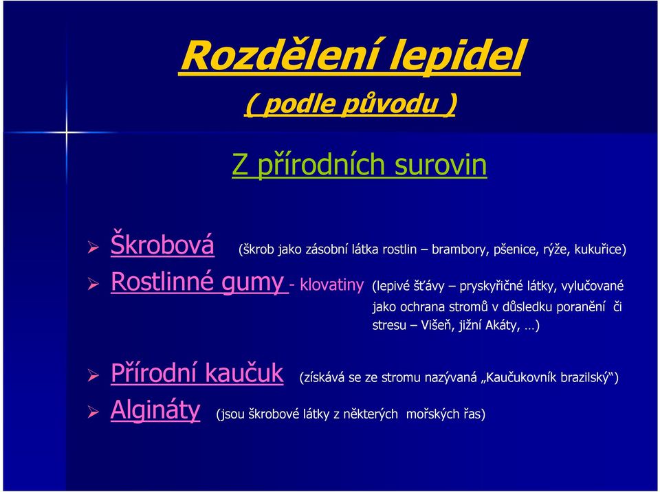 vylučované jako ochrana stromů v důsledku poranění či stresu Višeň, jižní Akáty, ) Přírodní kaučuk