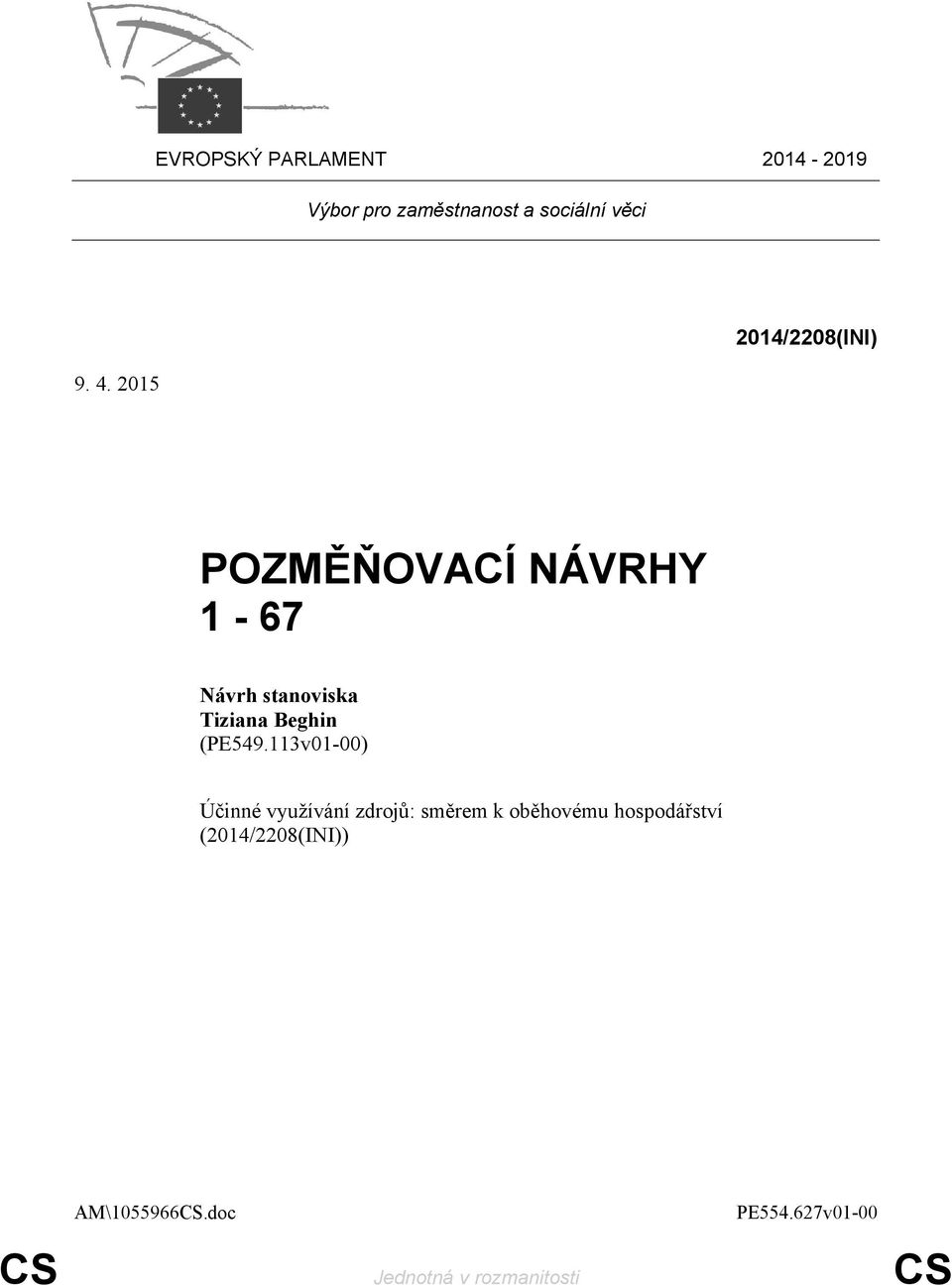 113v01-00) Účinné využívání zdrojů: směrem k oběhovému hospodářství