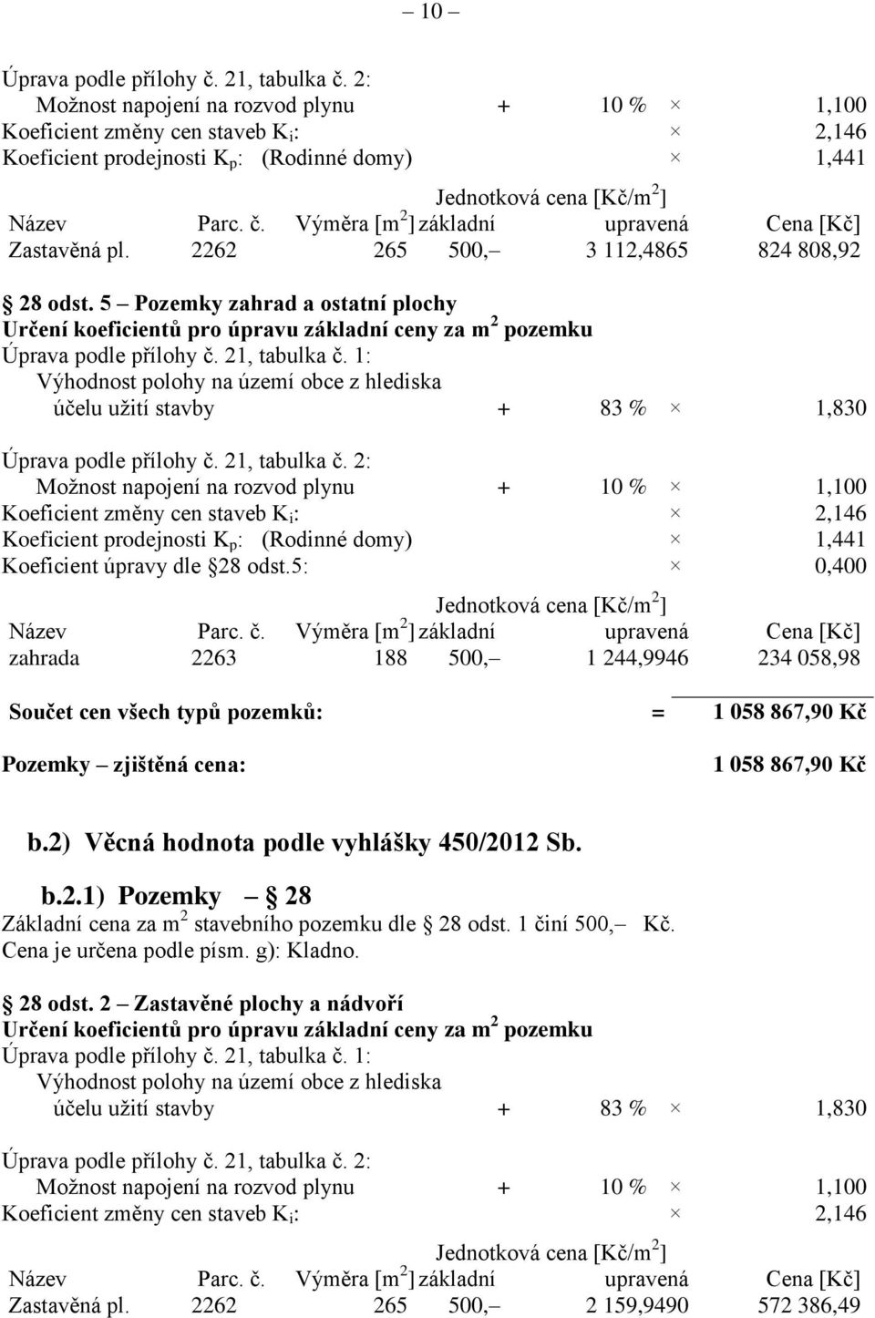 Výměra [m 2 ] základní upravená Cena [Kč] Zastavěná pl. 2262 265 500, 3 112,4865 824 808,92 28 odst.