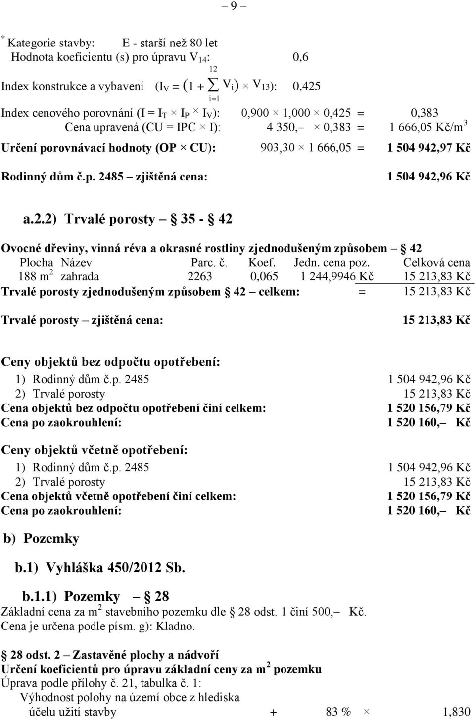 2.2) Trvalé porosty 35-42 Ovocné dřeviny, vinná réva a okrasné rostliny zjednodušeným způsobem 42 Plocha Název Parc. č. Koef. Jedn. cena poz.