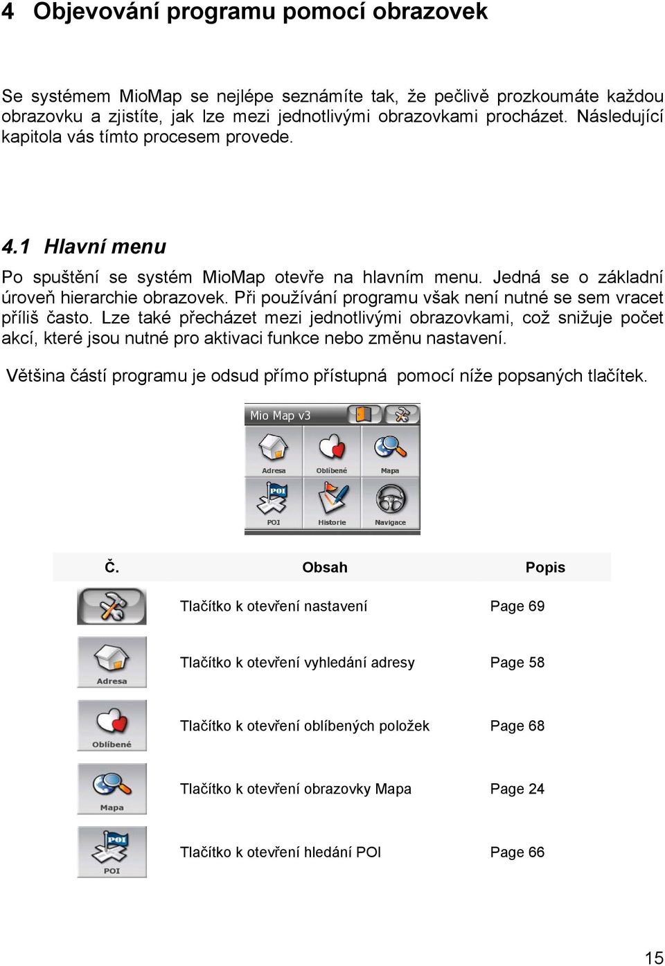 Při používání programu však není nutné se sem vracet příliš často. Lze také přecházet mezi jednotlivými obrazovkami, což snižuje počet akcí, které jsou nutné pro aktivaci funkce nebo změnu nastavení.