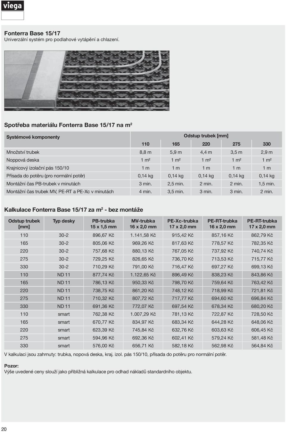 Krajnicový izolační pás 150/10 1 m 1 m 1 m 1 m 1 m Přísada do potěru (pro normální potěr) 0,14 kg 0,14 kg 0,14 kg 0,14 kg 0,14 kg Montážní čas PB-trubek v minutách 3 min. 2,5 min. 2 min. 2 min. 1,5 min.