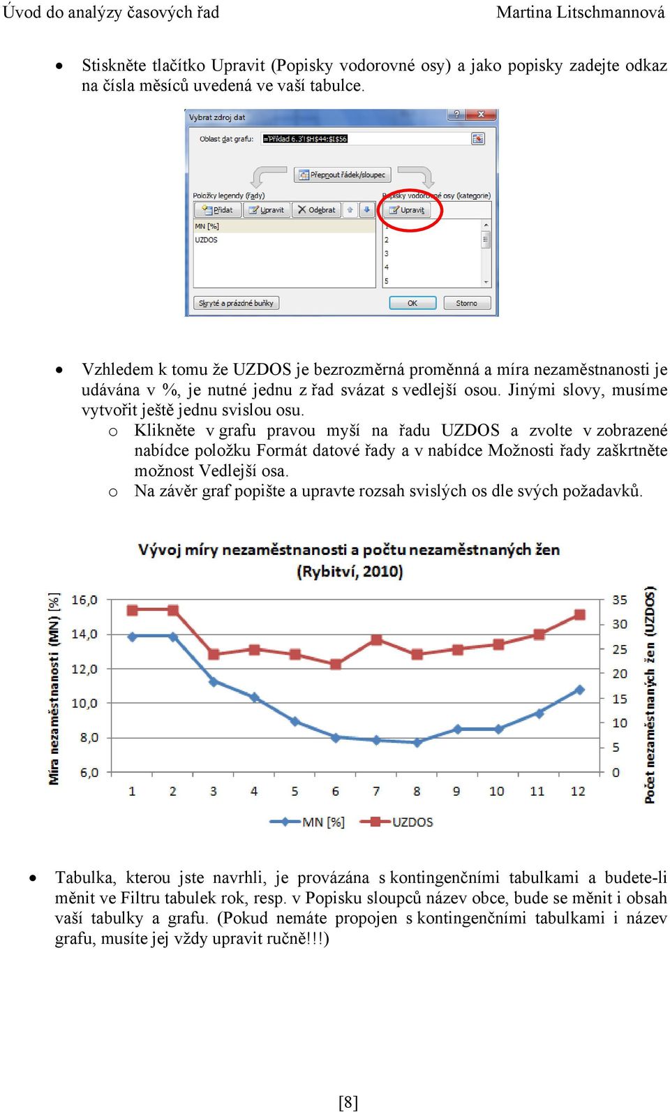 o Klikněte v grafu pravou myší na řadu UZDOS a zvolte v zobrazené nabídce položku Formát datové řady a v nabídce Možnosti řady zaškrtněte možnost Vedlejší osa.