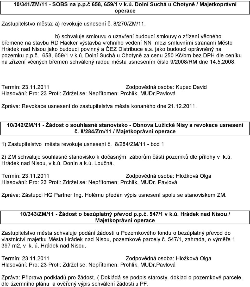 Distribuce a.s. jako budoucí oprávněný na pozemku p.p.č. 658, 659/1 v k.ú.