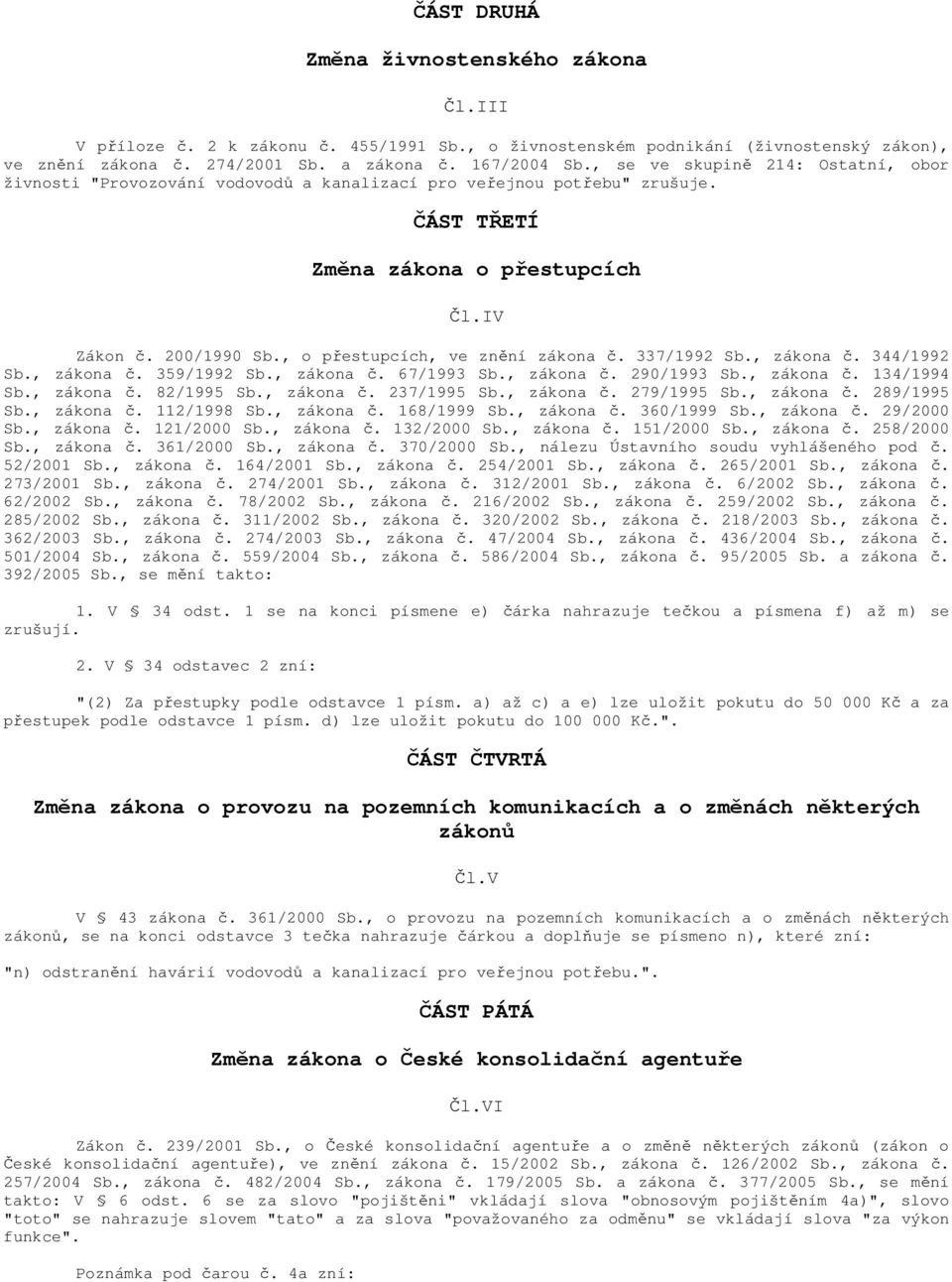 , o přestupcích, ve znění zákona č. 337/1992 Sb., zákona č. 344/1992 Sb., zákona č. 359/1992 Sb., zákona č. 67/1993 Sb., zákona č. 290/1993 Sb., zákona č. 134/1994 Sb., zákona č. 82/1995 Sb.