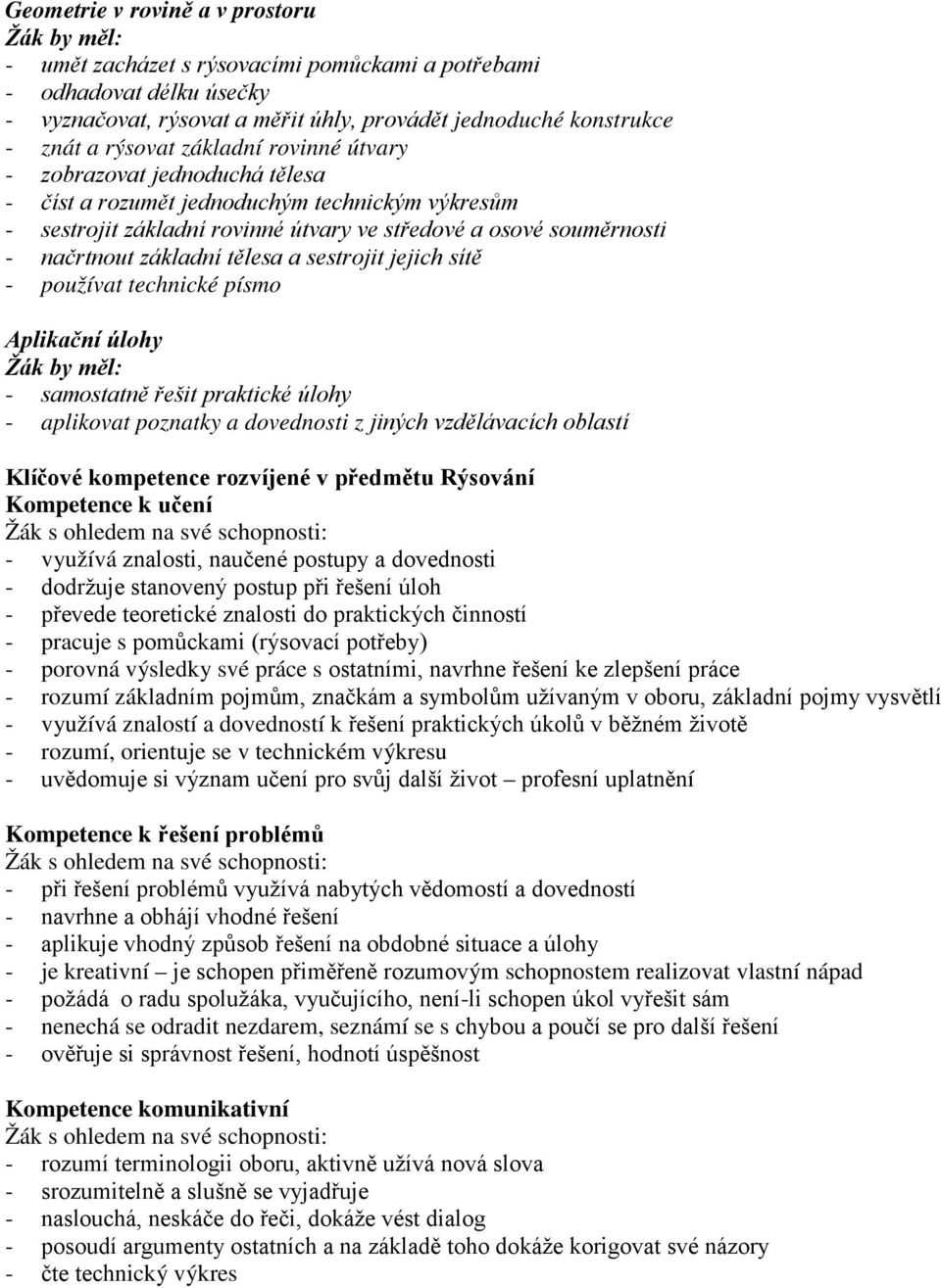 a sestrojit jejich sítě - používat technické písmo Aplikační úlohy - samostatně řešit praktické úlohy - aplikovat poznatky a dovednosti z jiných vzdělávacích oblastí Klíčové kompetence rozvíjené v