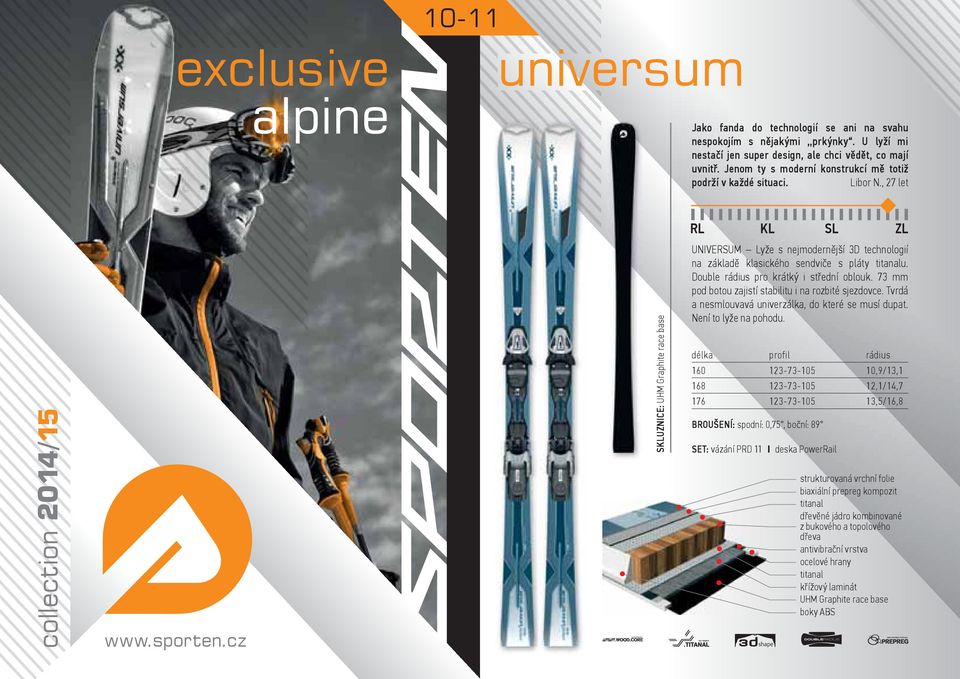 cz SKLUZNICE: UHM Graphite race base UNIVERSUM Lyže s nejmodernější 3D technologií na základě klasického sendviče s pláty titanalu. Double rádius pro krátký i střední oblouk.
