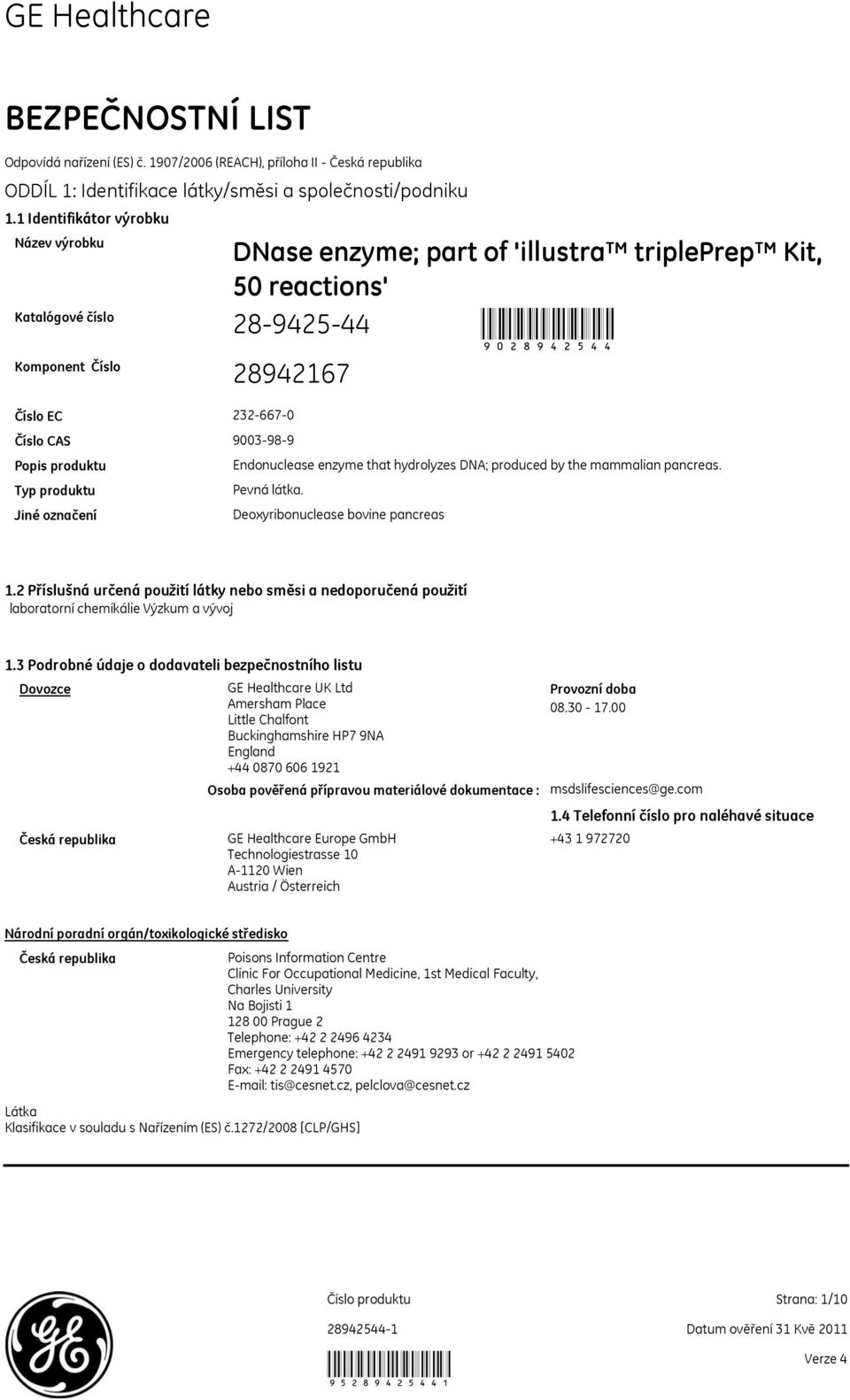 Popis produktu Endonuclease enzyme that hydrolyzes DNA; produced by the mammalian pancreas. Typ produktu Pevná látka. Jiné označení Deoxyribonuclease bovine pancreas 1.