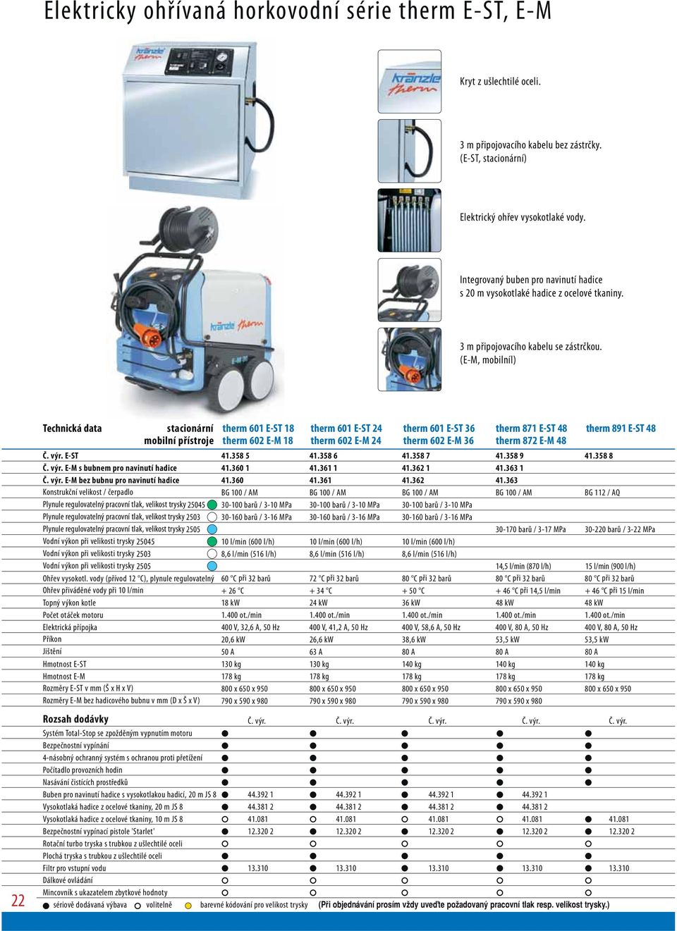 (E-M, mobilníl) 22 Technická data stacionární therm 601 E-ST 18 therm 601 E-ST 24 therm 601 E-ST 36 therm 871 E-ST 48 therm 891 E-ST 48 mobilní přístroje therm 602 E-M 18 therm 602 E-M 24 therm 602