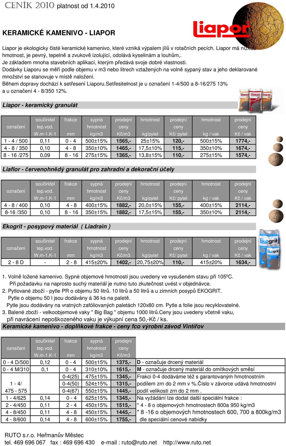 RUTO s.r.o. Heřmanův Městec. Nový Dvůr 913 CENÍK Platnost od Změny po dobu  platnosti vyhrazeny - PDF Free Download