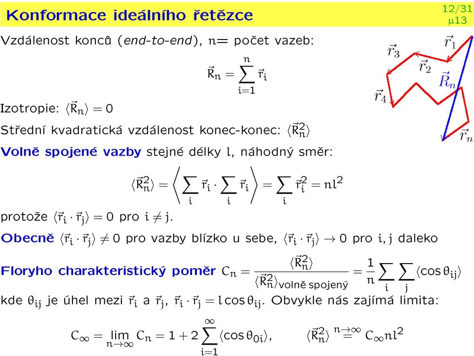Obecnì r i r j 0 pro vazby blízko u sebe, r i r j 0 pro i, j daleko Floryho charakteristický pomìr C n = R 2 n R 2 n volnì spojený = 1 n