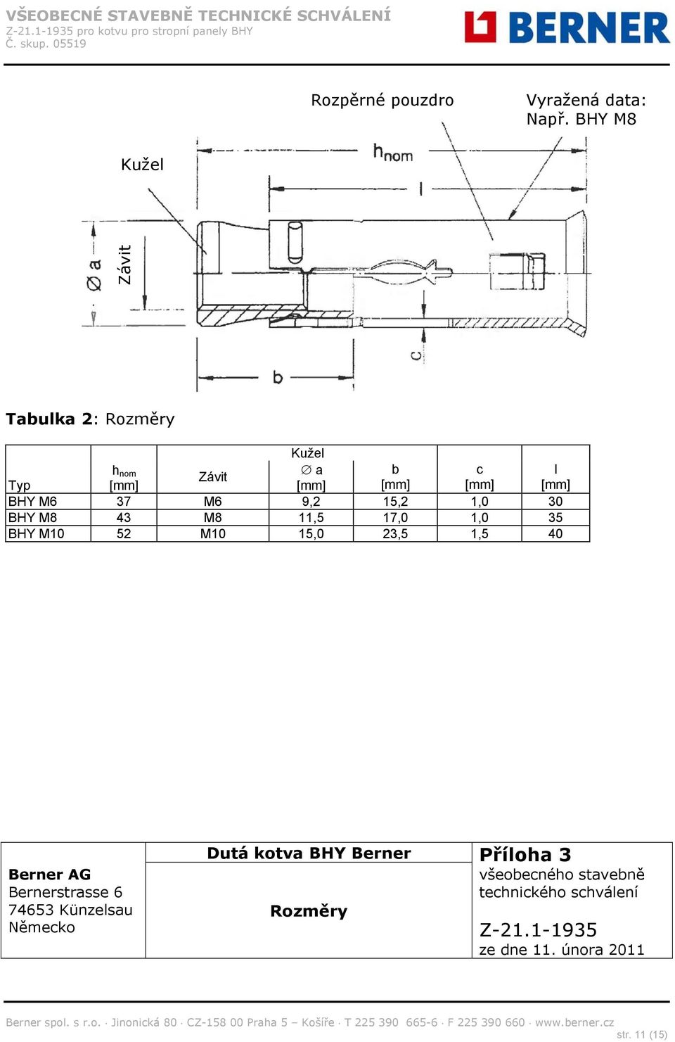 37 M6 9,2 15,2 1,0 30 BHY M8 43 M8 11,5 17,0 1,0 35 BHY M10 52 M10 15,0 23,5 1,5 40 Berner AG