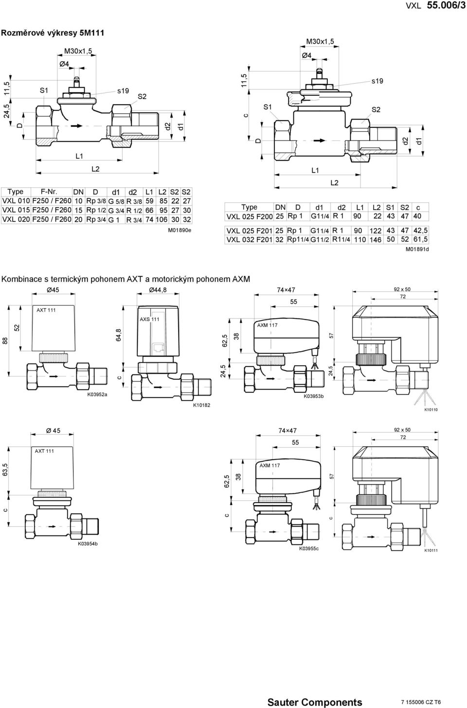 VX 025 F201 25 Rp 1 VX 032 F201 32 Rp11/4 1 Type DN D d1 d2 1 2 S1 S2 VX 025 F200 25 Rp 1 G11/4 R 1 90 22 43 47 40 G11/4 G11/2 2 R 1 R11/4 90 122 110 146 43 50 47 52 42,5 61,5 M01891d