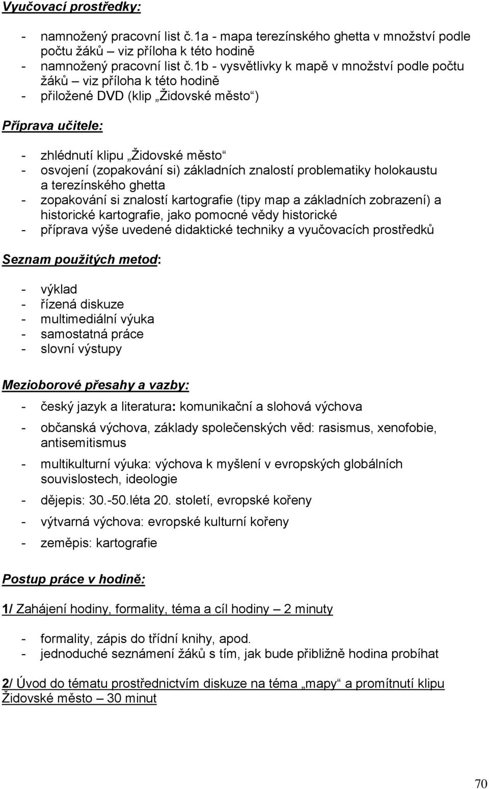 základních znalostí problematiky holokaustu a terezínského ghetta - zopakování si znalostí kartografie (tipy map a základních zobrazení) a historické kartografie, jako pomocné vědy historické -