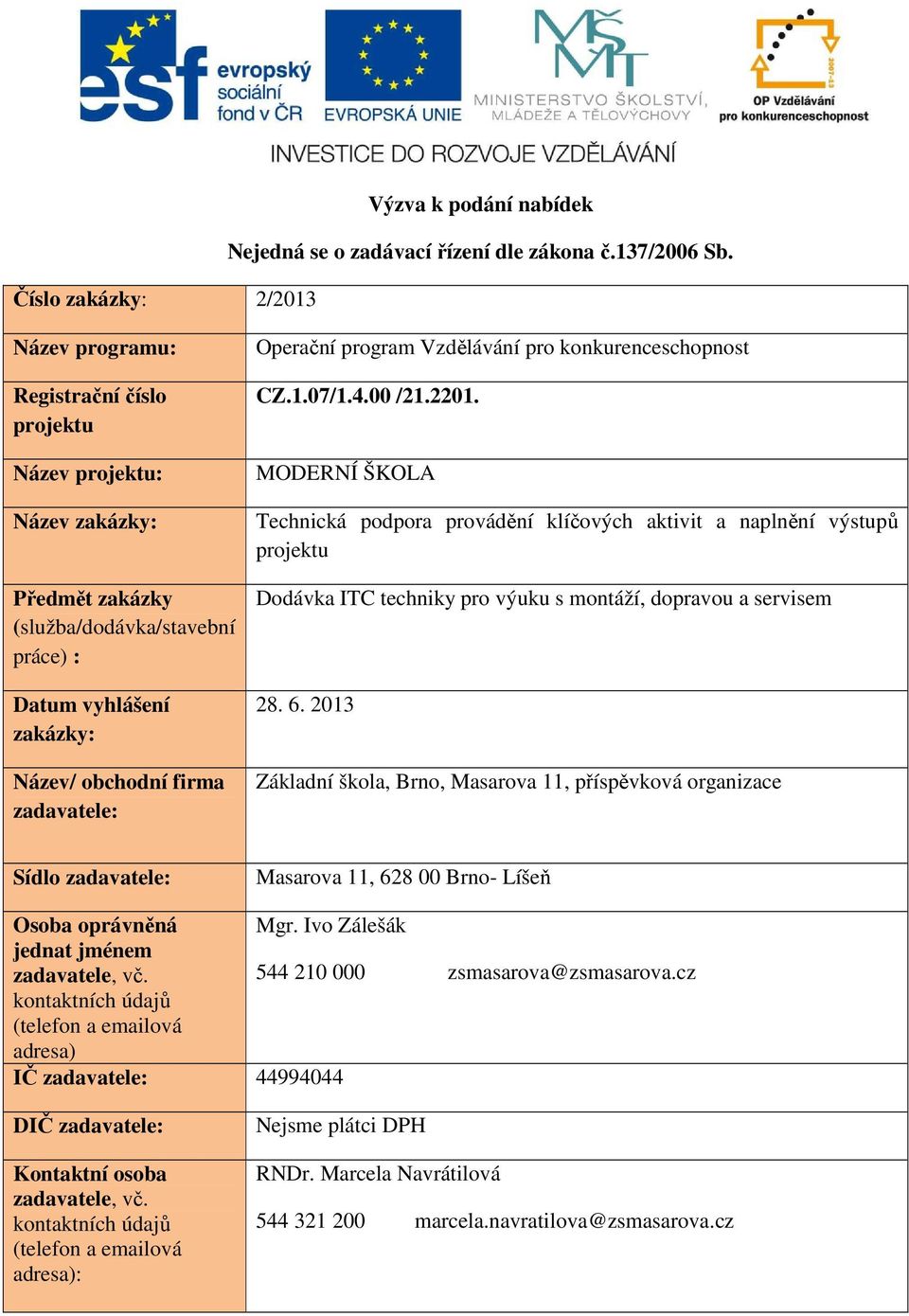 Vzdělávání pro konkurenceschopnost CZ.1.07/1.4.00 /21.2201.