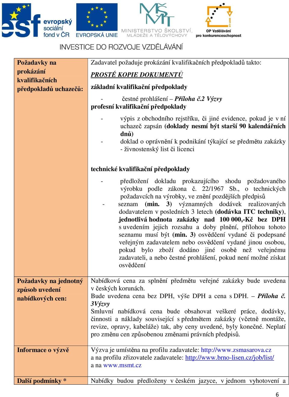 2 Výzvy profesní kvalifikační předpoklady - výpis z obchodního rejstříku, či jiné evidence, pokud je v ní uchazeč zapsán (doklady nesmí být starší 90 kalendářních dnů) - doklad o oprávnění k