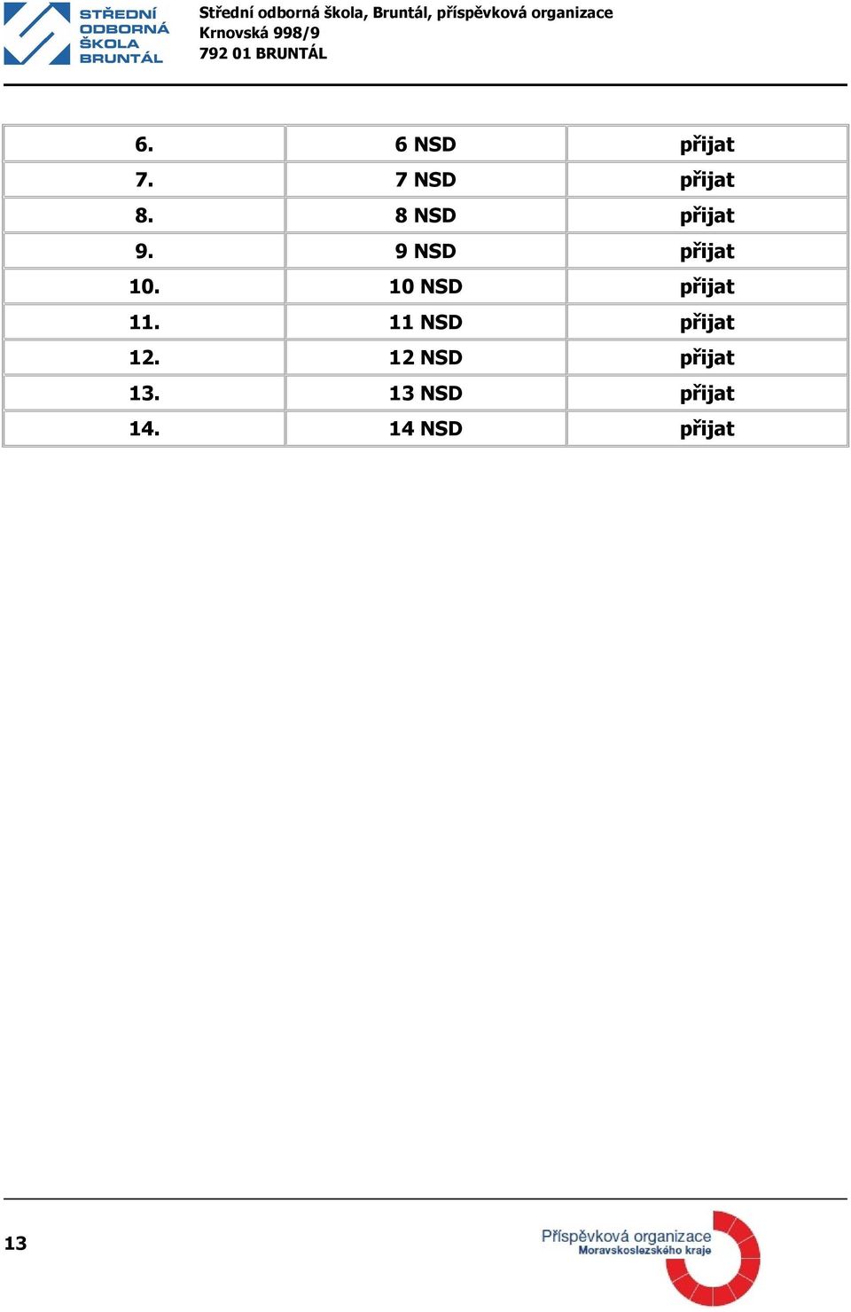 10 NSD přijat 11. 11 NSD přijat 12.